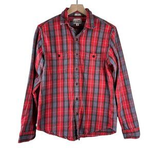 J. Crew Mens Red Plaid Slim Fit Midweight Flannel Workshirt